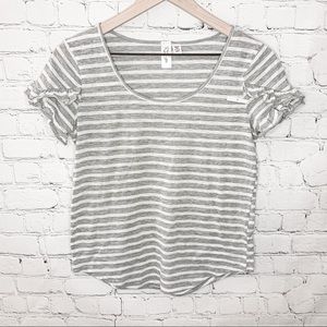 RD Style Ruffle Sleeve Tee Gray/White Striped Size Small NWOT